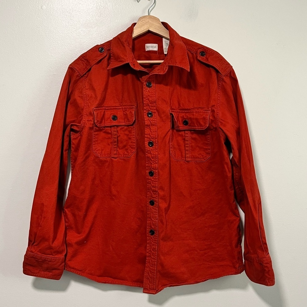 Nevada Rust Red Utility Button-Up Shirt Jacket L Military-Inspired Workwear